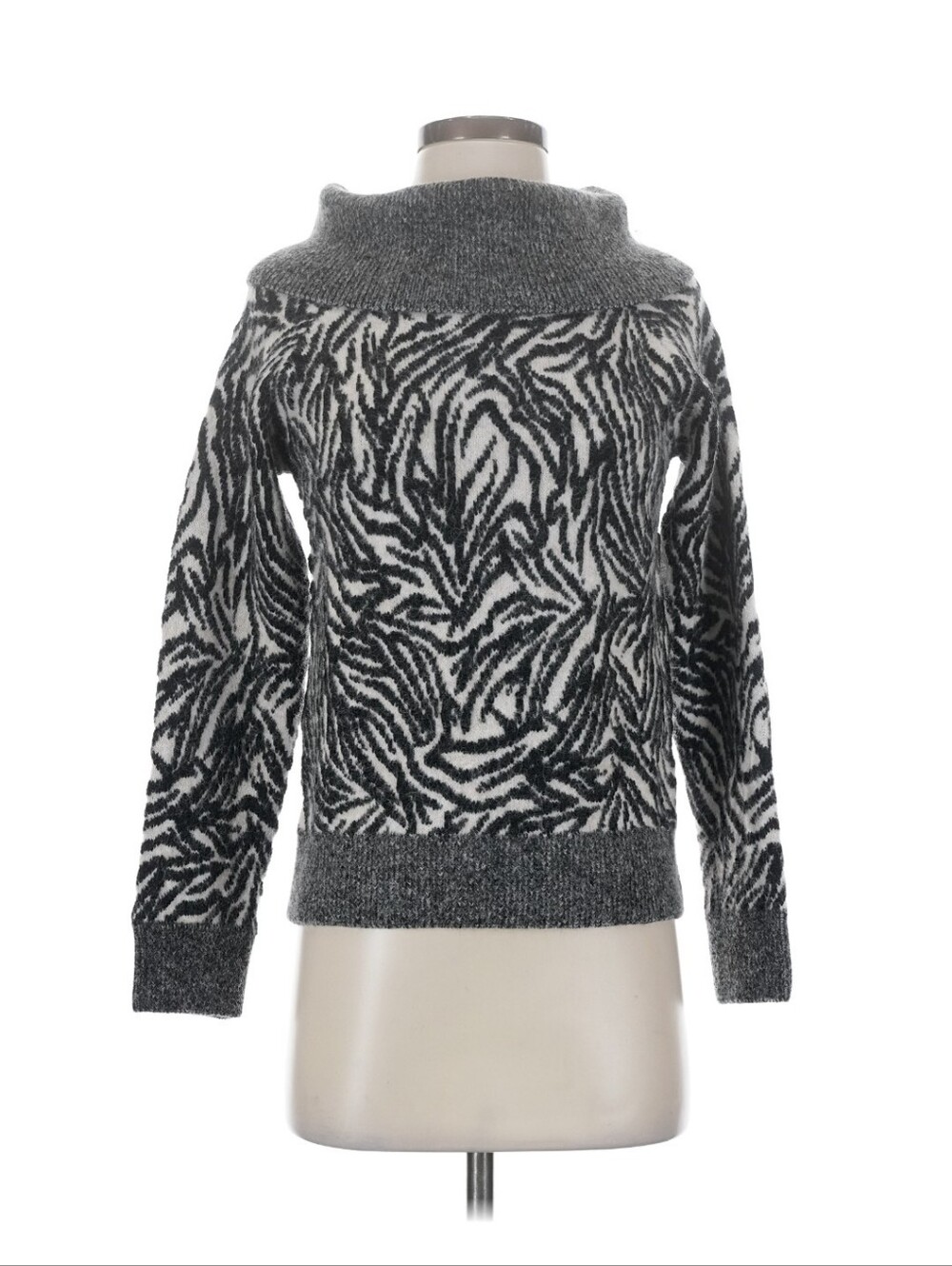 Ramy Brook Maisha Sweater Alpaca Wool Blend Gray Black White Zebra Size S